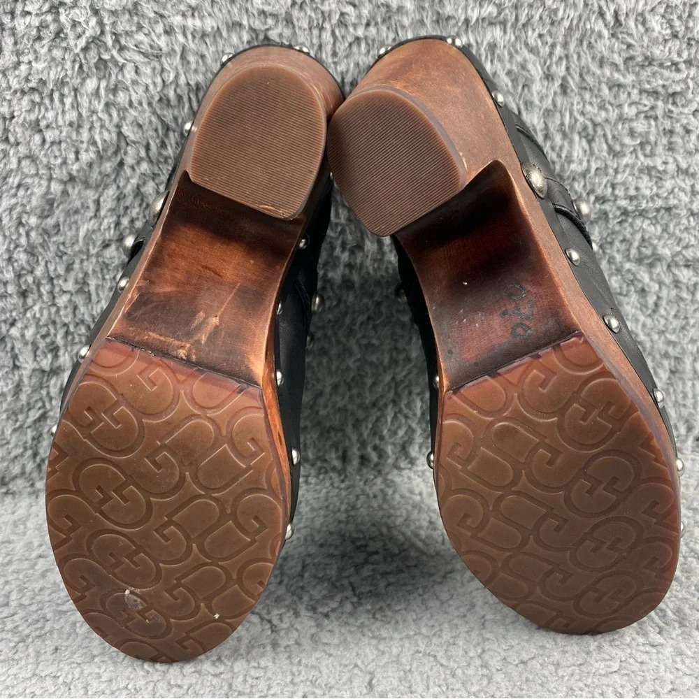 UGG Australia Jolene Heeled Clogs Black Leather Wood Shear Silver Studs Womens 7 - Picture 10 of 16
